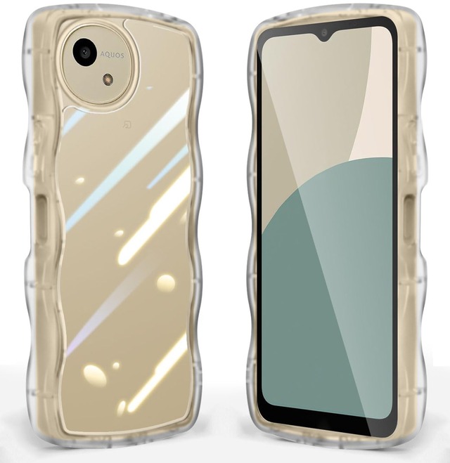 AQUOS R9/R10 かわいい ケース クリア 波状フレーム うねうね 耐衝撃 SH-51F/SH-51EE スマホケース 透明 滑り止め 人気 可愛い 女性用 女子向け アクオス R9/R10 カバー 落下防止 ワイヤレス充電対応 (クリア)