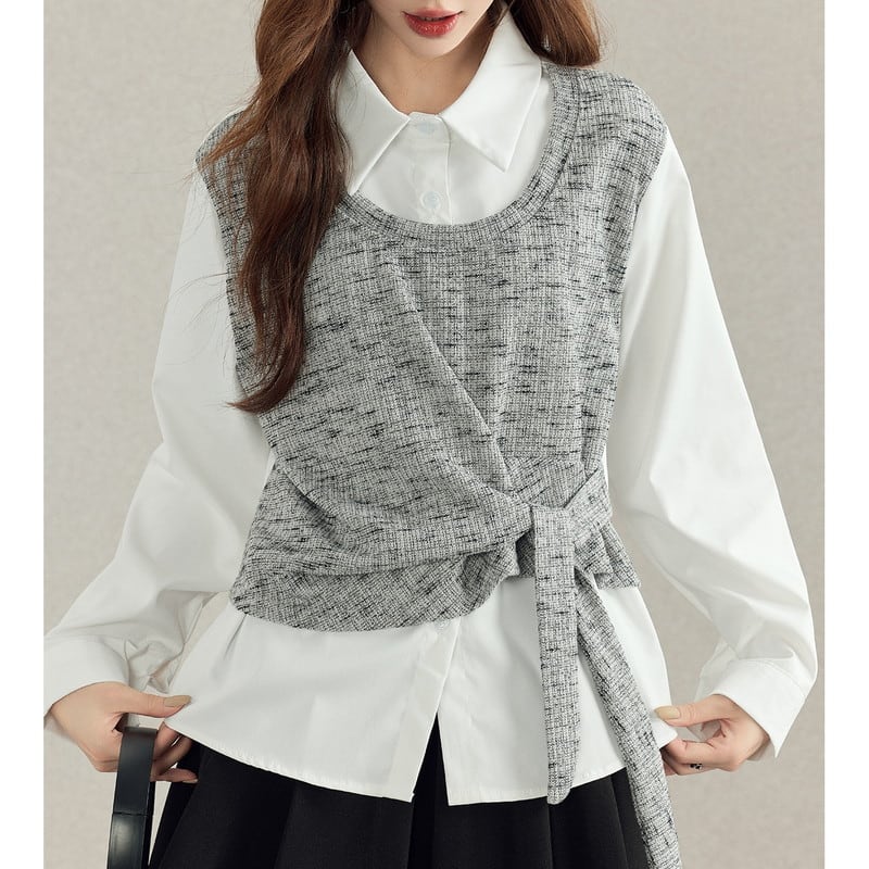 layered ribbon blouse m1232