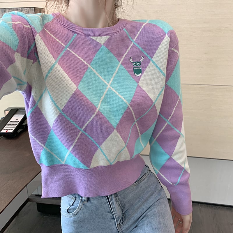 センスニッチチェック柄ジャカード長袖ニットセータートップレディース2020秋新作セーターインナーベースシャツ ブラックストロベリース61848039925