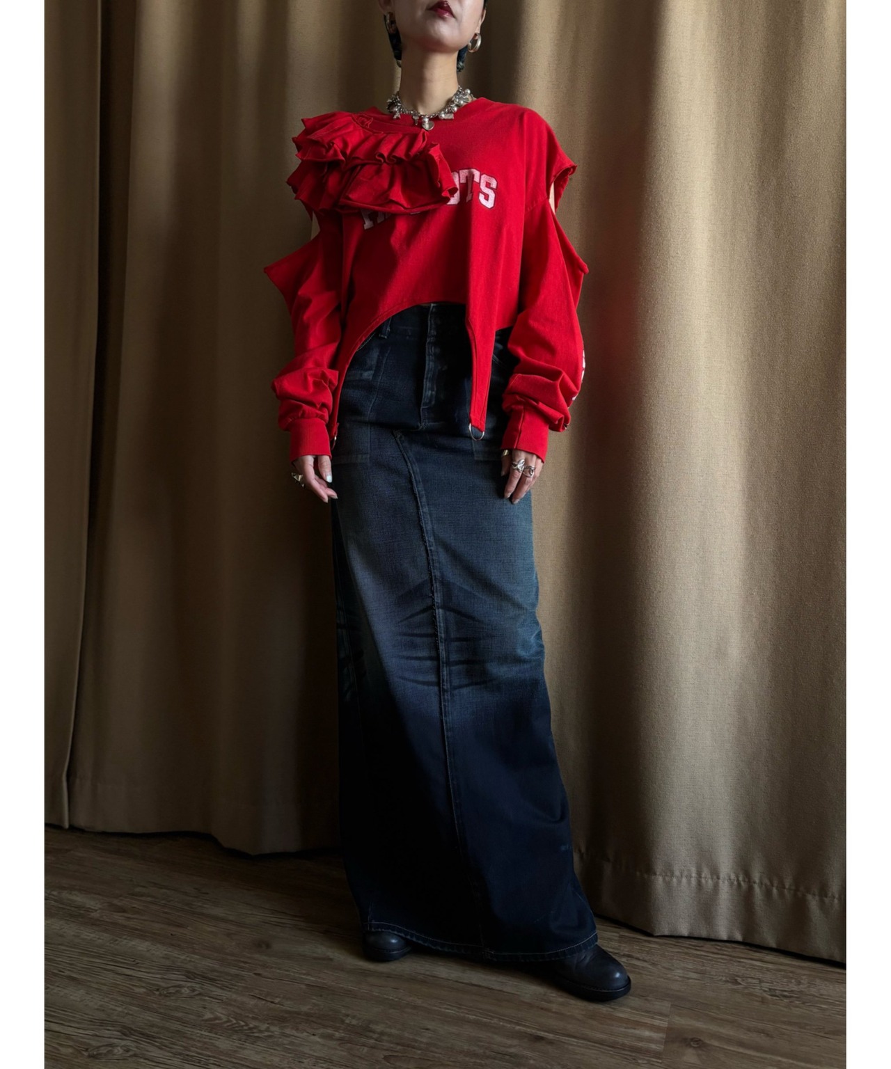 garter belt design frill remake long t shirt-4519-2
