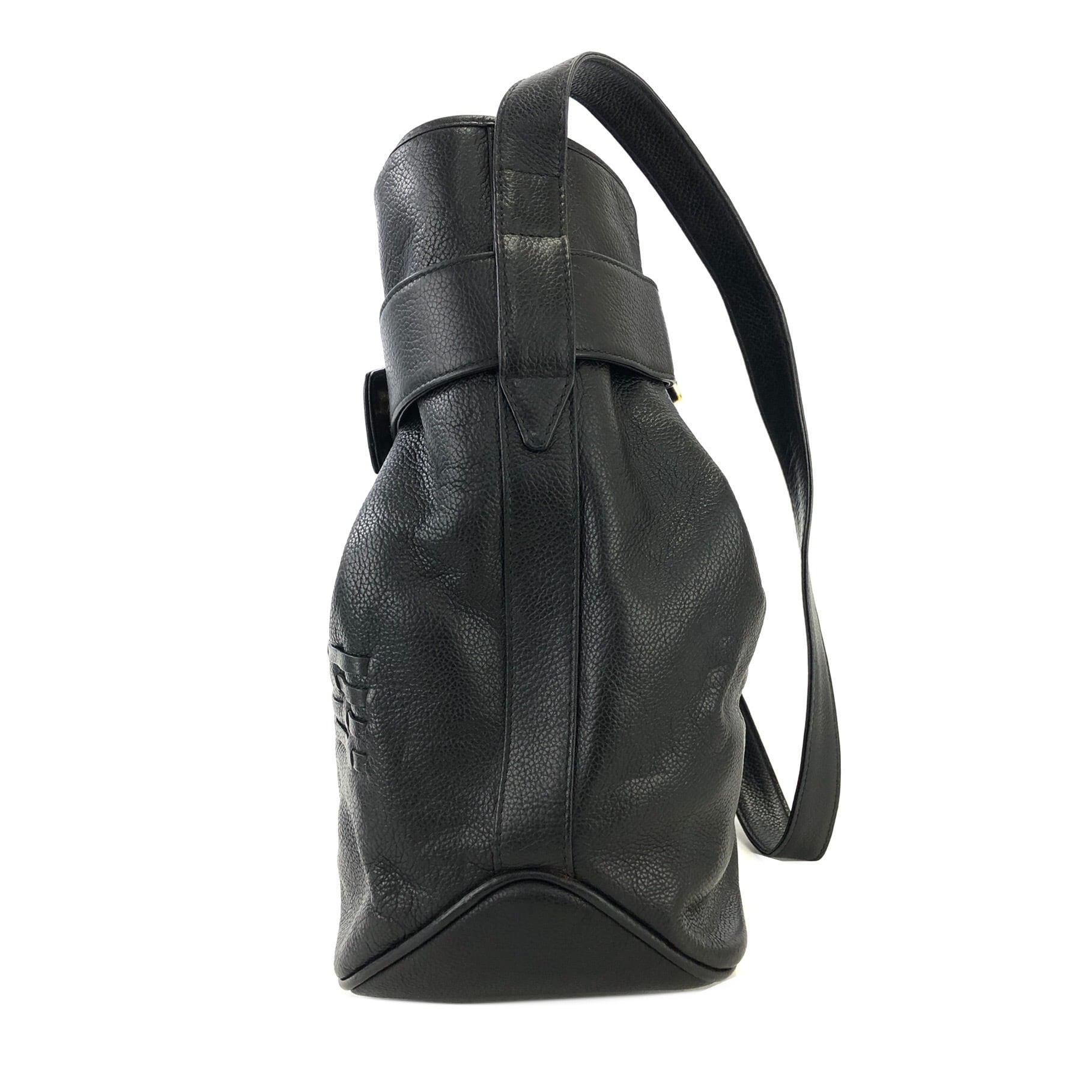 GUCCI グッチ ロゴ型押し レザー 巾着 ショルダーバッグ ブラック