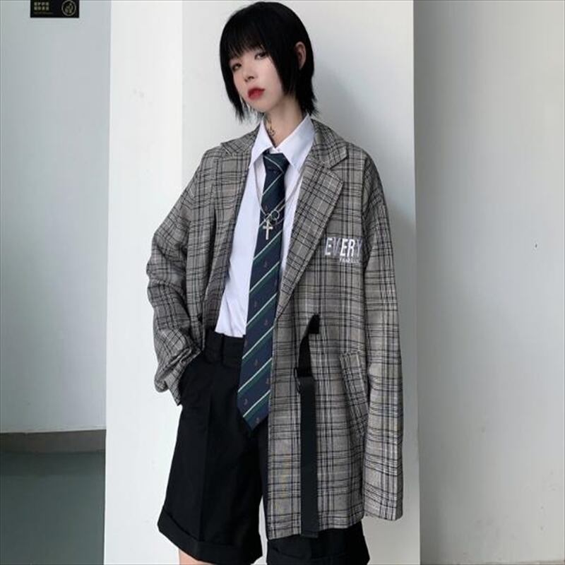 サブカル 服 地雷系 通販 ジャケット チェック柄 レトロ ロゴ刺繍 闇かわいい ゴシック ロリータ