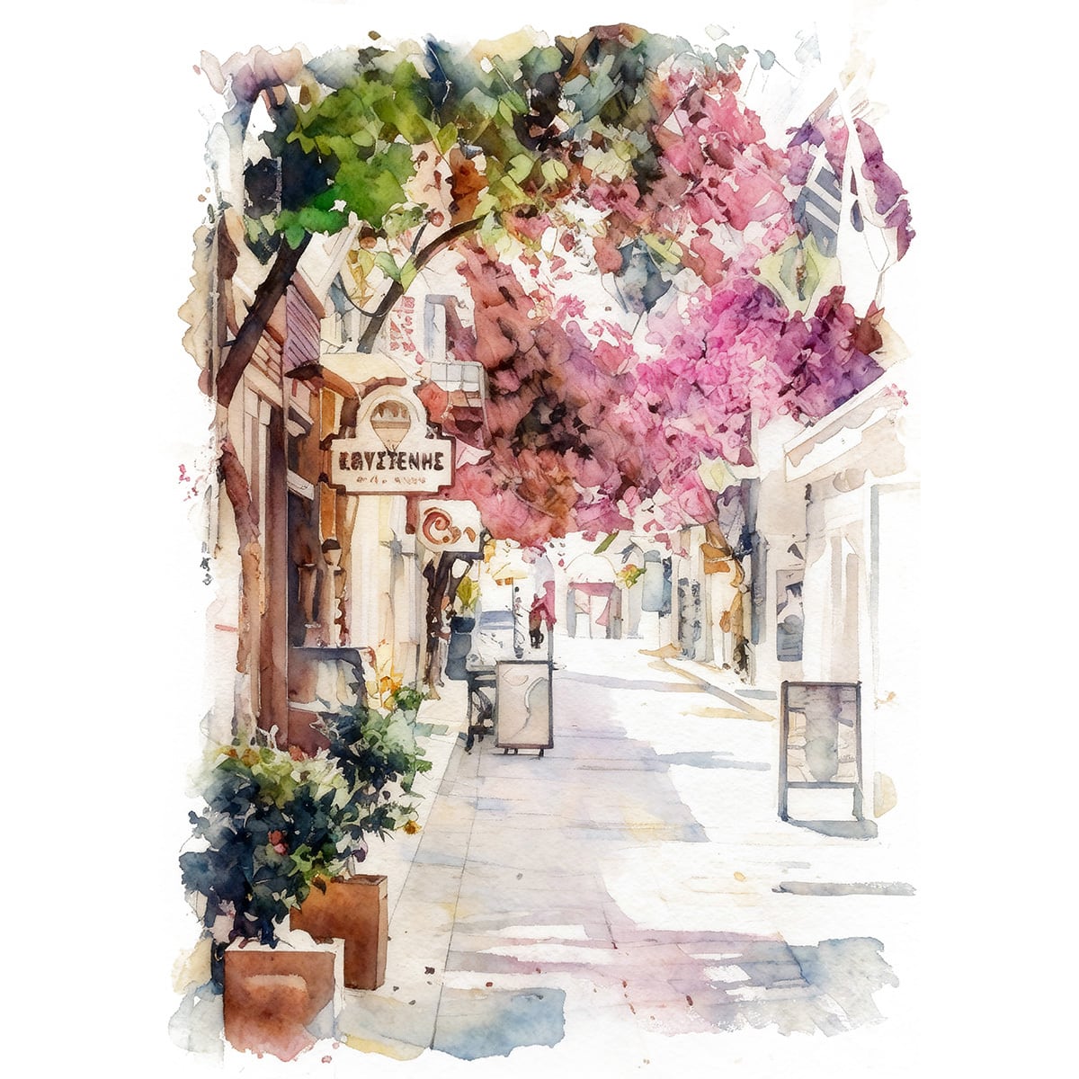 絵画 ギリシャ 風景画(街並み) ナフプリオ インテリアアート額付き 水彩画・油絵調 WAT0452