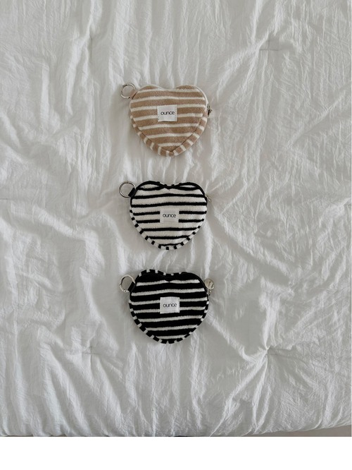 〈 即納アイテム 〉OUNCE / ハートテリーストライププープバッグポーチ（3色）