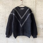 fluffy knit x leather line sweater