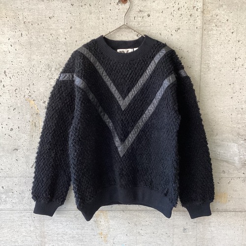 fluffy knit x leather line sweater