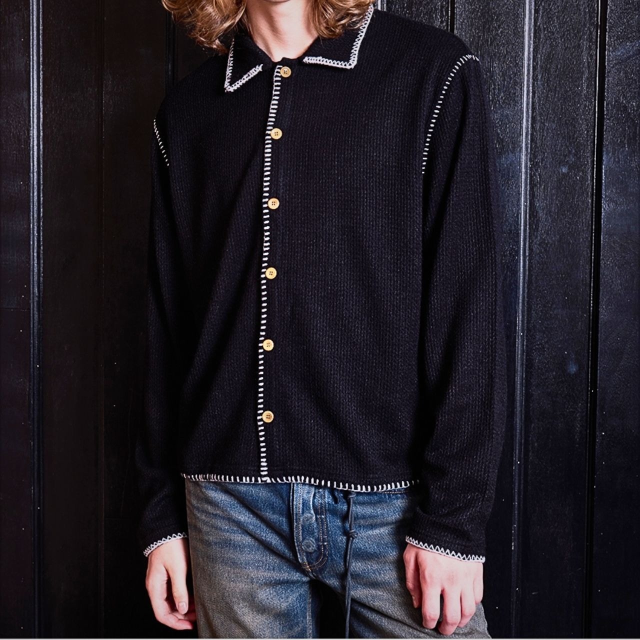 ホワイトステッチニットカーディガン　1194