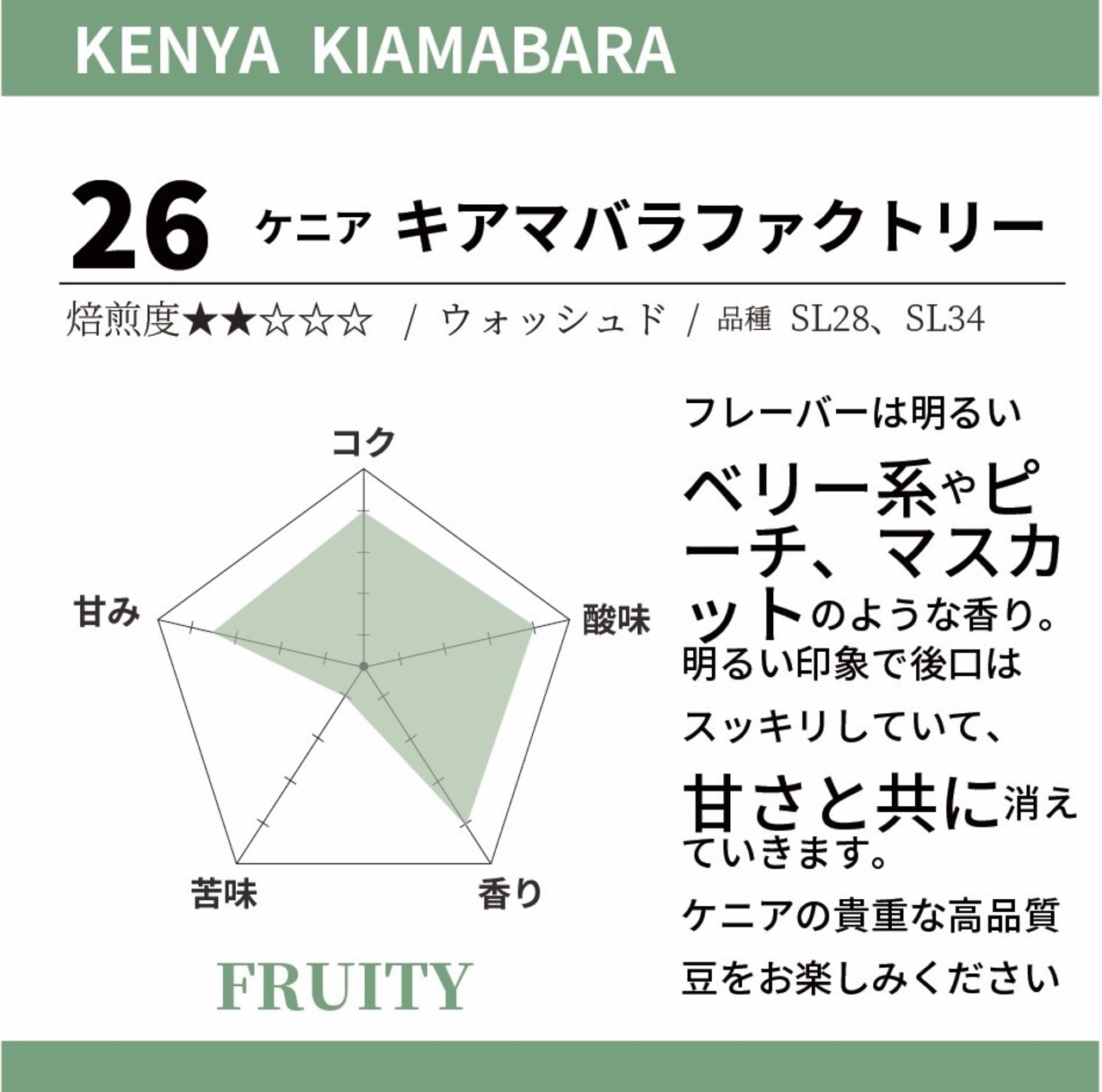 【珈琲豆100g】ケニア・キアマバラファクトリー（FRUITY）