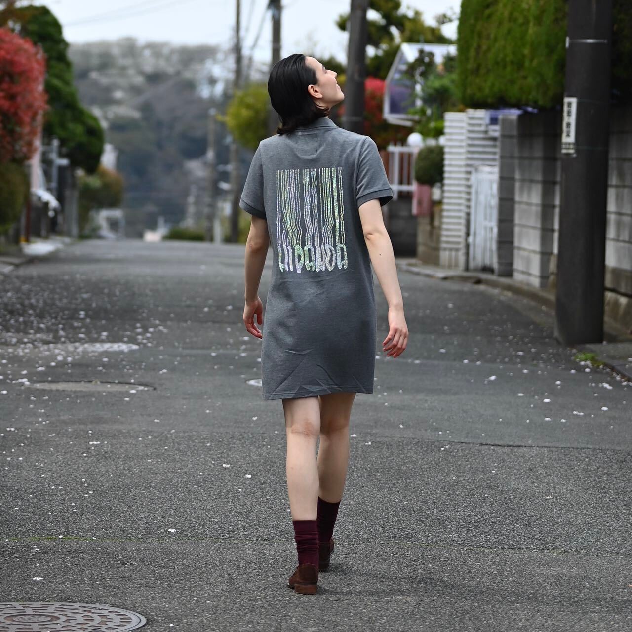 【HIPANDA ハイパンダ】レディース ラインストーン ポロ ワンピース WOMEN'S RHINESTONE POLO ONE PIECE / GRAY・BEIGE・BLACK