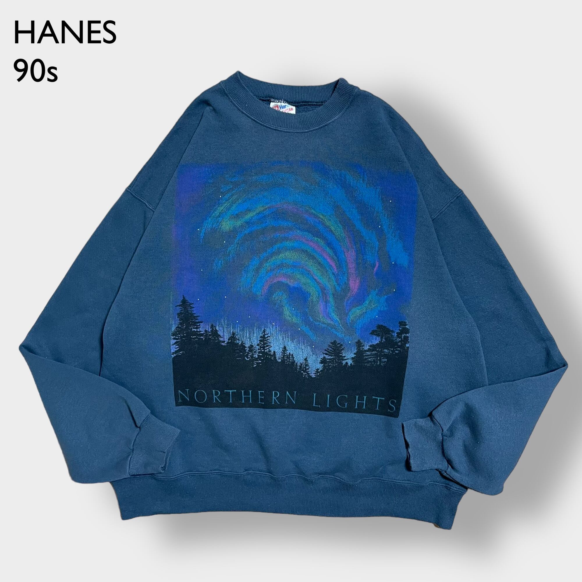 HANES 90s USA製 オーロラ プリント NORTHERN LIGHTS スウェットシャツ 
