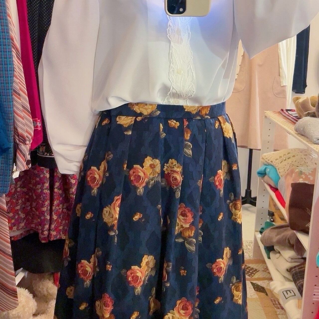 antique rose blue diamond tuck skirt