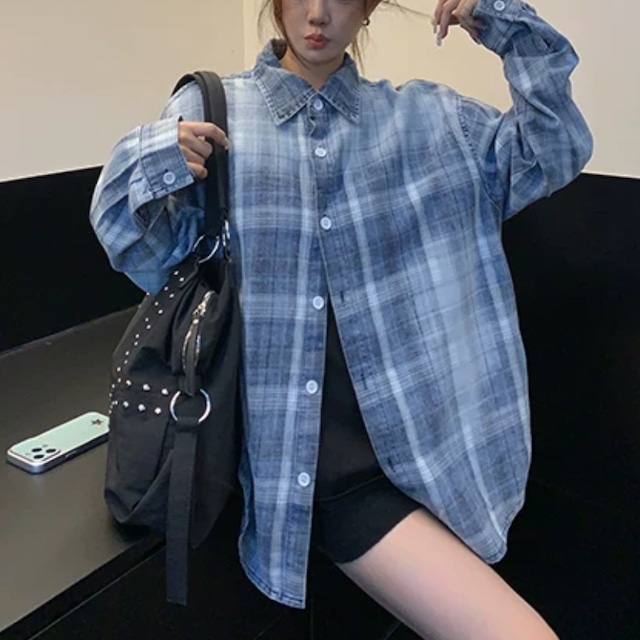 blue faded check shirt　ブルーフェードチェック柄シャツ　J2142
