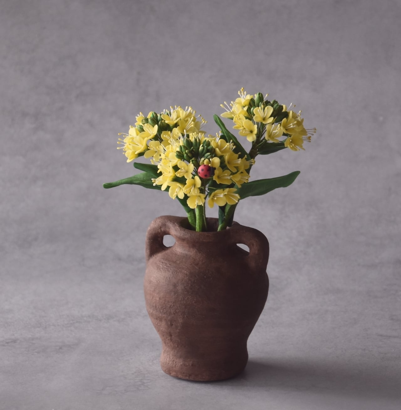 ◇粘土のお花◇ 菜の花とてんとう虫 壺 N1390 | oldfantasy