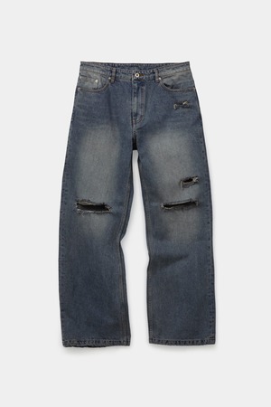 [COOR] Distressed Semi Flare Jeans (Washed Indigo) 正規品 韓国ブランド 韓国通販 韓国代行 韓国ファッション クール クーア クアー COOR 日本 店舗