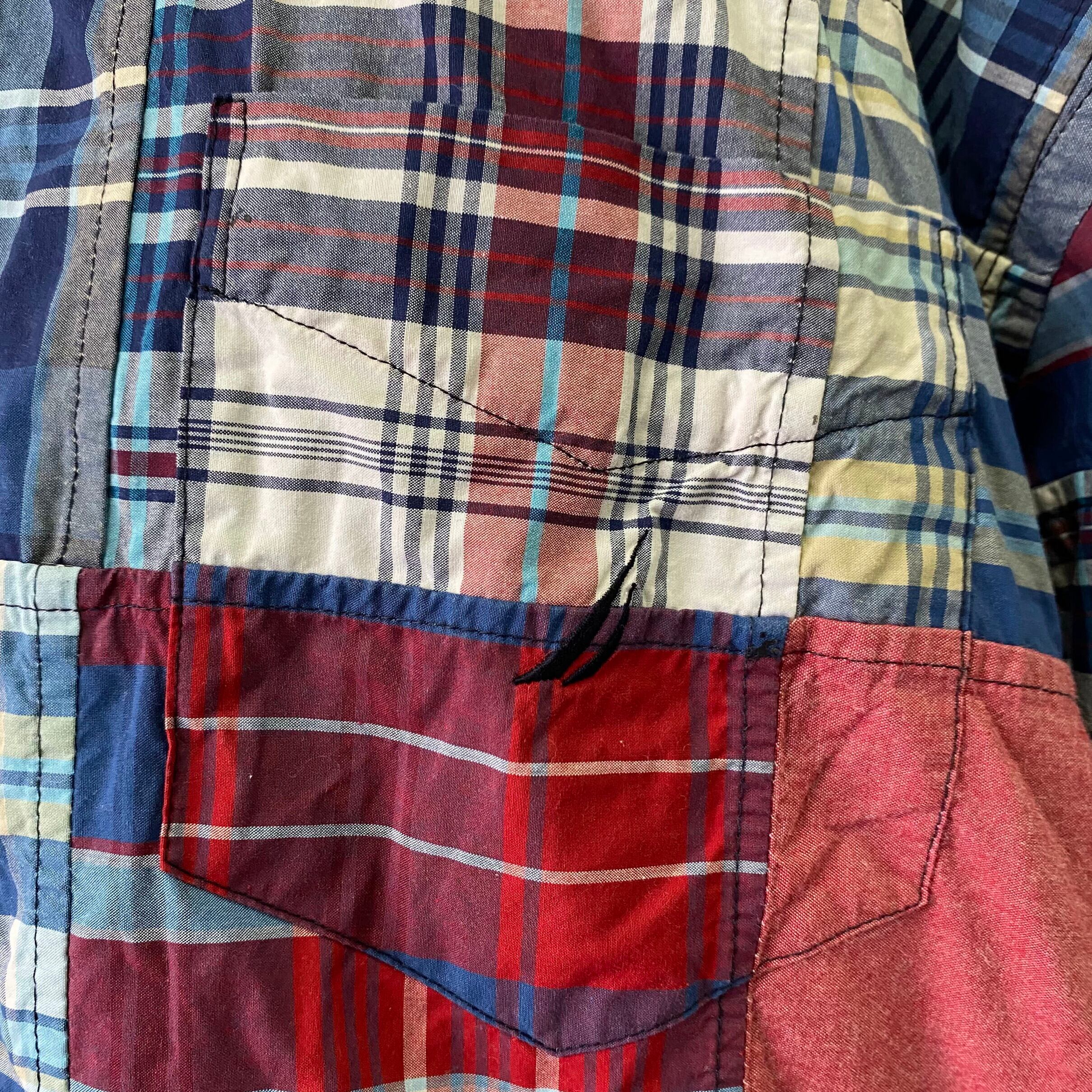 00s NAUTICA パッチワーク チェック 切り替え 半袖 シャツ 古着 NAUTICA ノーティカ 半袖 パッチワークシャツ チェックシャツ