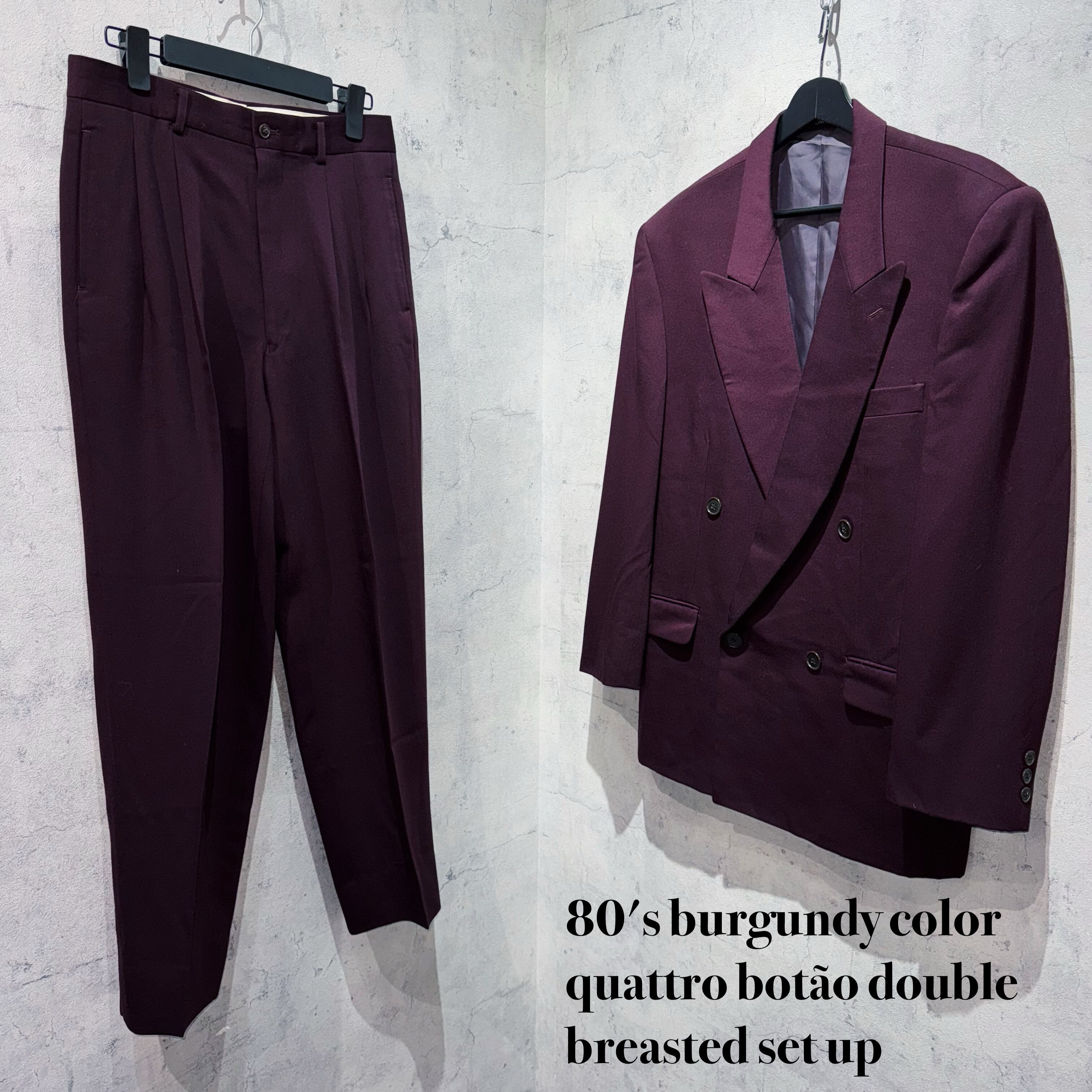 80's burgundy color quattro botão double breasted set up