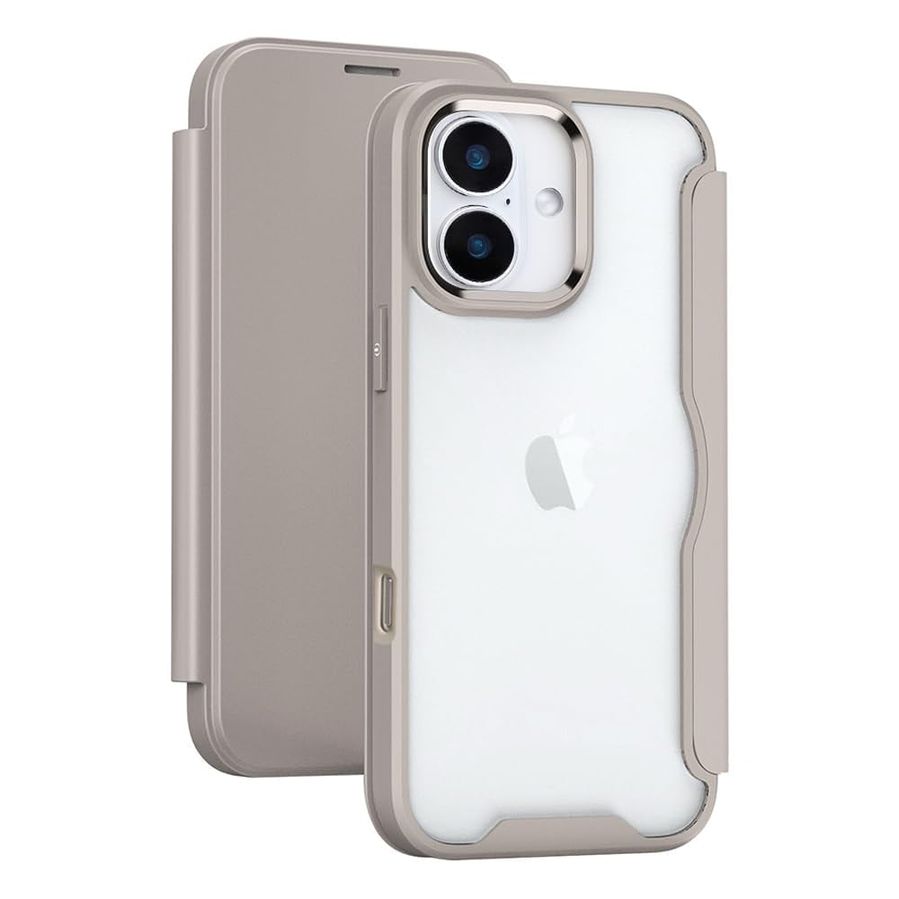 YUYIB スマホケース 対応 iPhone 16 ケース 手帳型 背面 クリア 透明 高級なPUレザー+PCパネル+TPUバンパー マグネットが内蔵 衝撃吸収 軽量薄型 ブランド スマホケース iPhone16 (2024) ケース アイフォン16 手帳型 ケース (カーキ色)