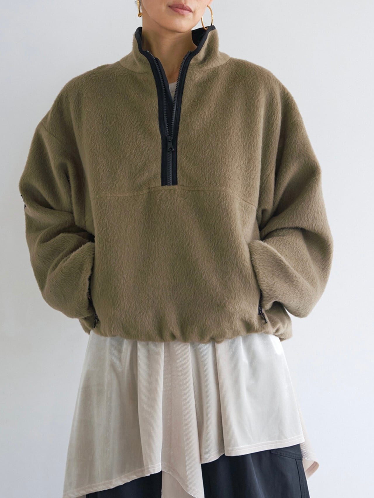 SHAGGY HALF ZIP JK|ライトカーキ|YENN