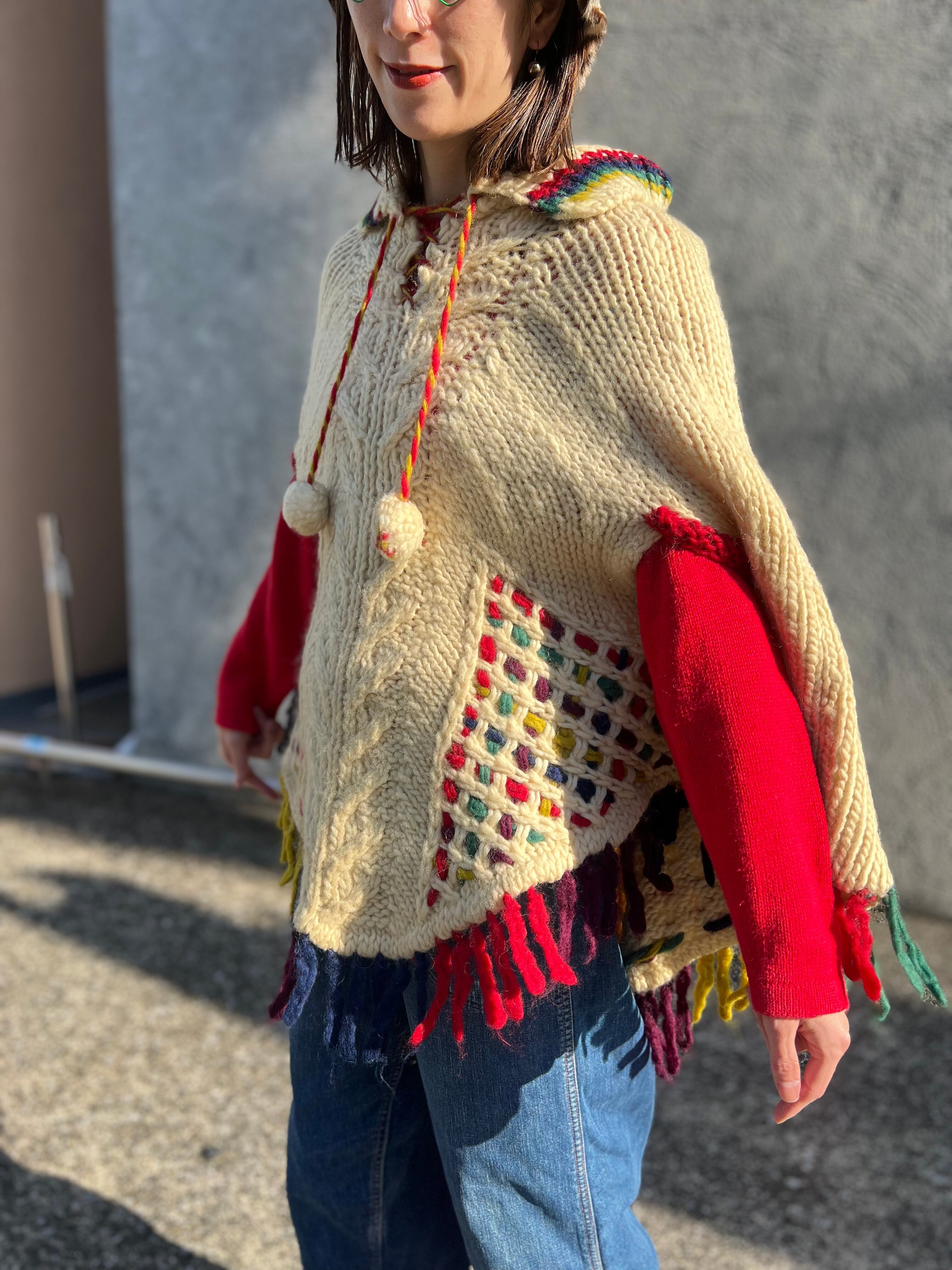 ポンチョ ハンドメイド 白い