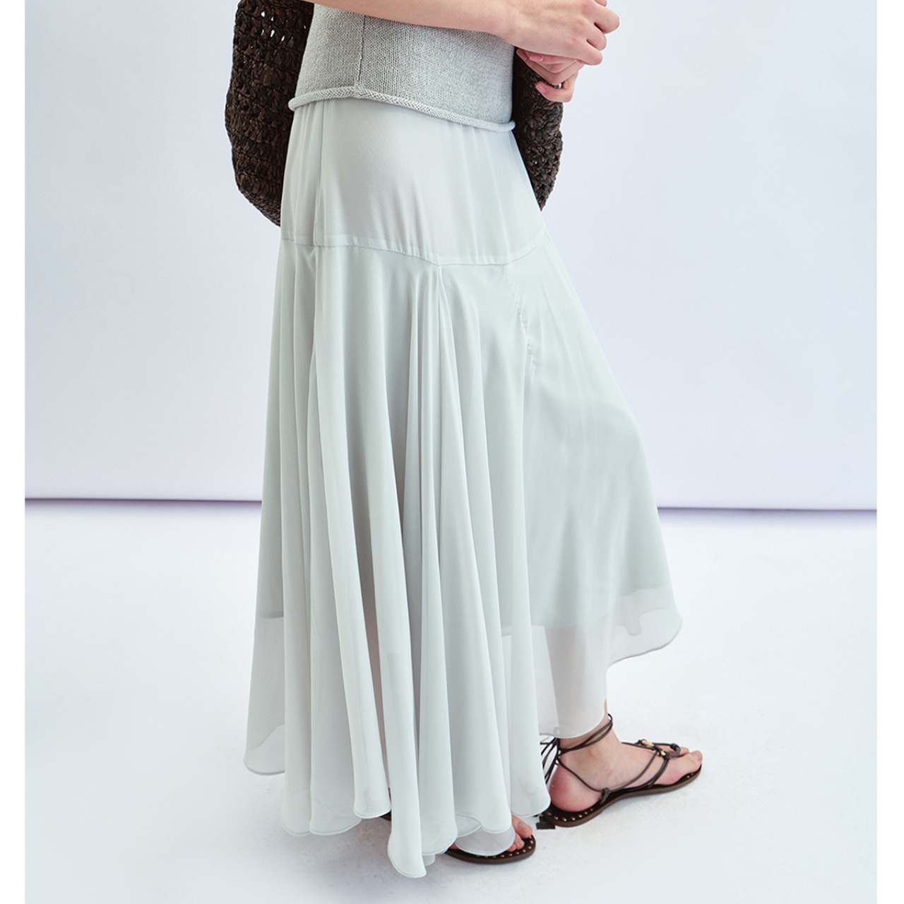 Asymmetrical Midi Flare Skirt T4358