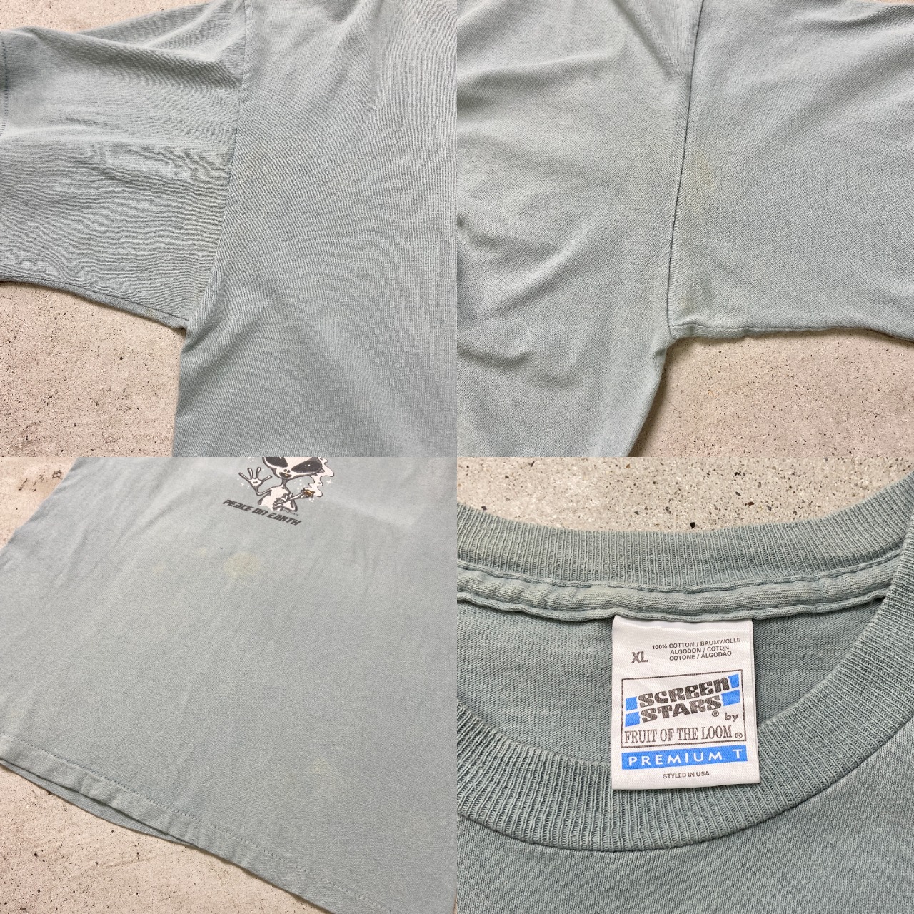 90年代 PEACE ON EARTH エイリアン プリントTシャツ メンズXL 古着 90s 