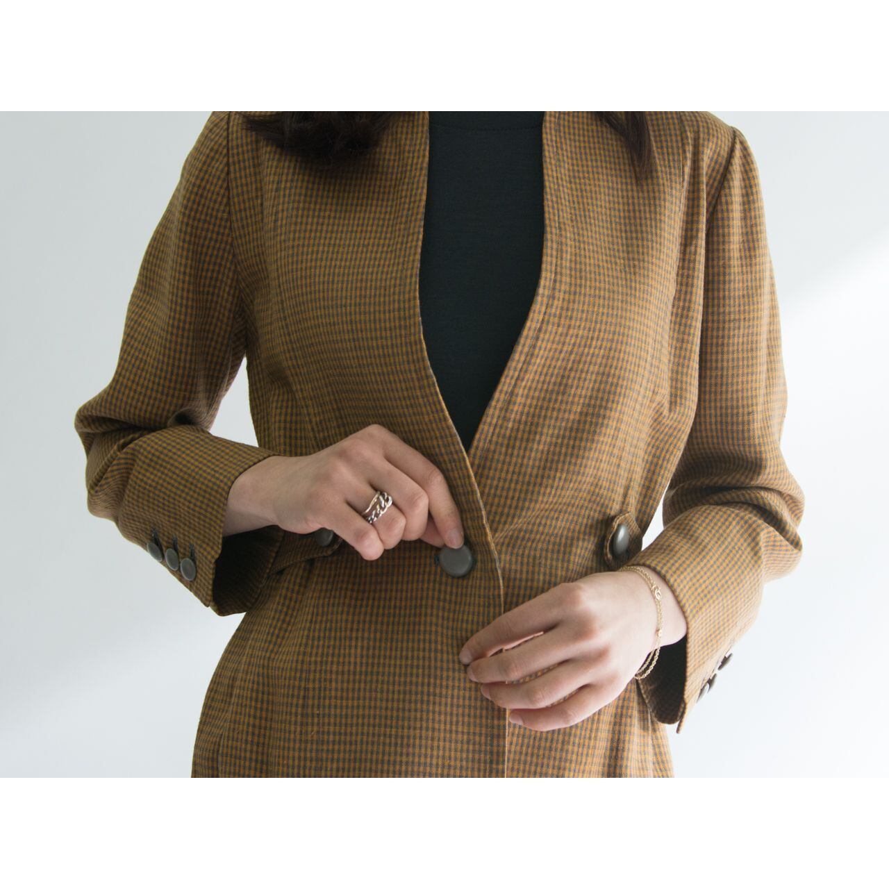 【Christian Dior】Linen blend check pattern collarless jacket（クリスチャンディオール リネン混ノーカラーチェックジャケット ）3d