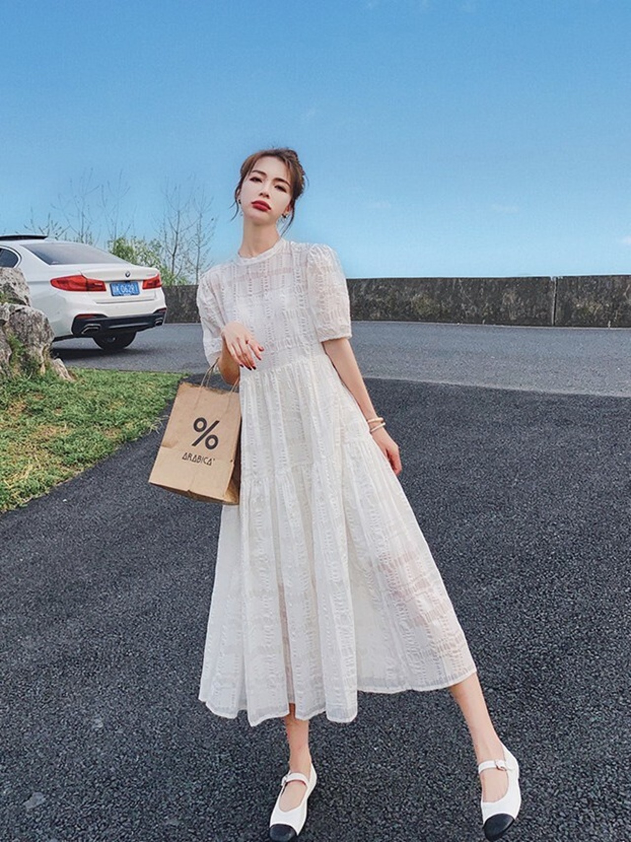 ギャザーロングワンピース D1330