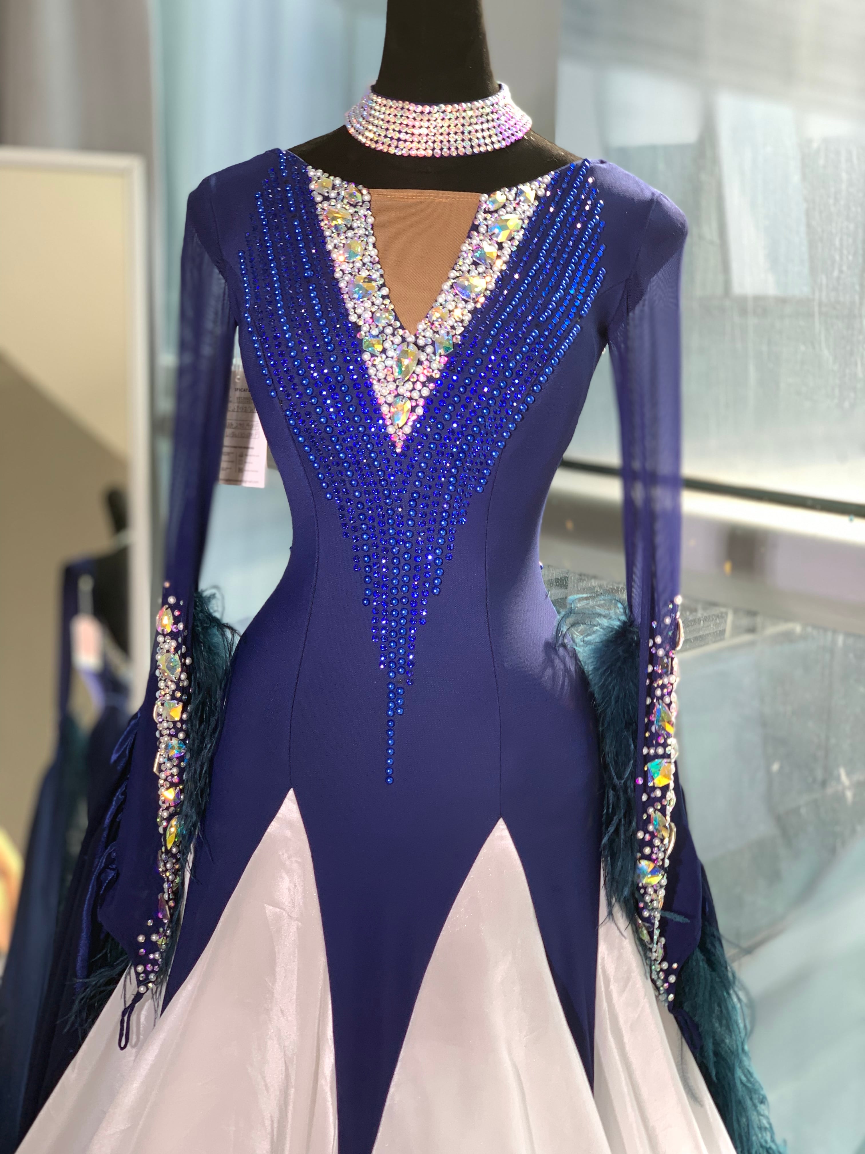 SS207ユーズドミッドナイトスカイホワイトバイカラードレスバイカラー