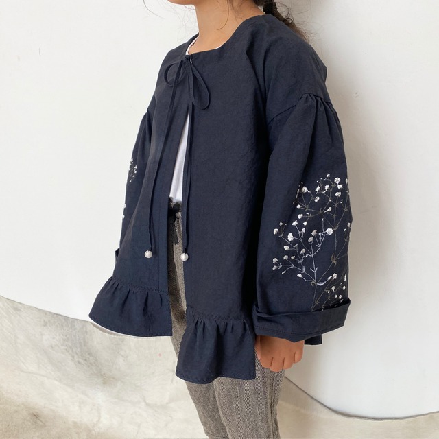 [ Kids ] カスミソウ刺繍ライトコート -dark navy- 梅雨寒軽量アウター