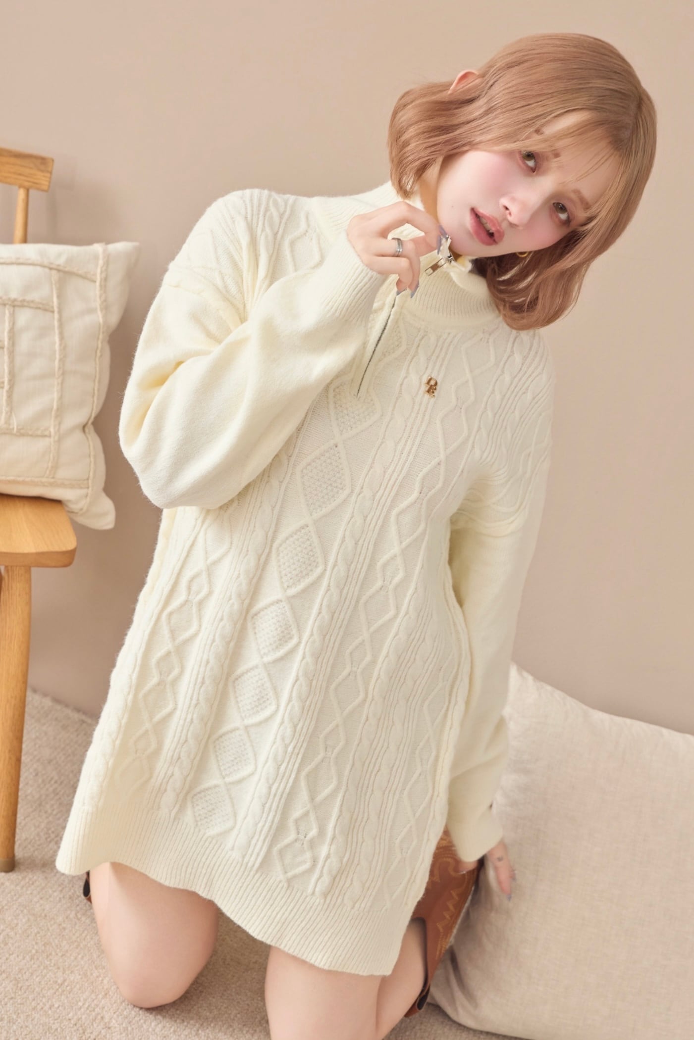 DR half zip cable knit onepiece | Désir et Raison