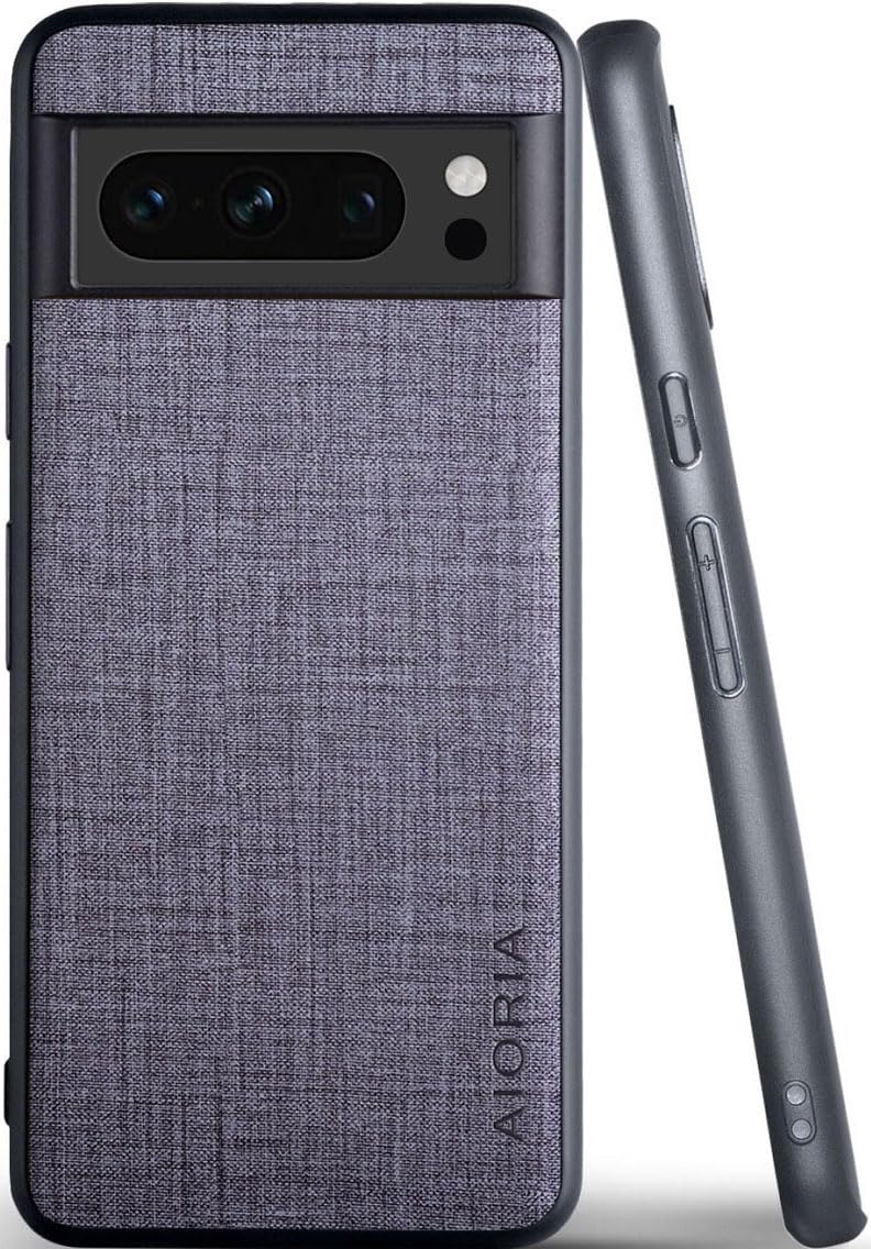 Aioria 互換性 ケース for Google Pixel 8 Pro 5G 生地パターンレザー高級に保護純色スマホケース (Gray, For Google Pixel 8 Pro)
