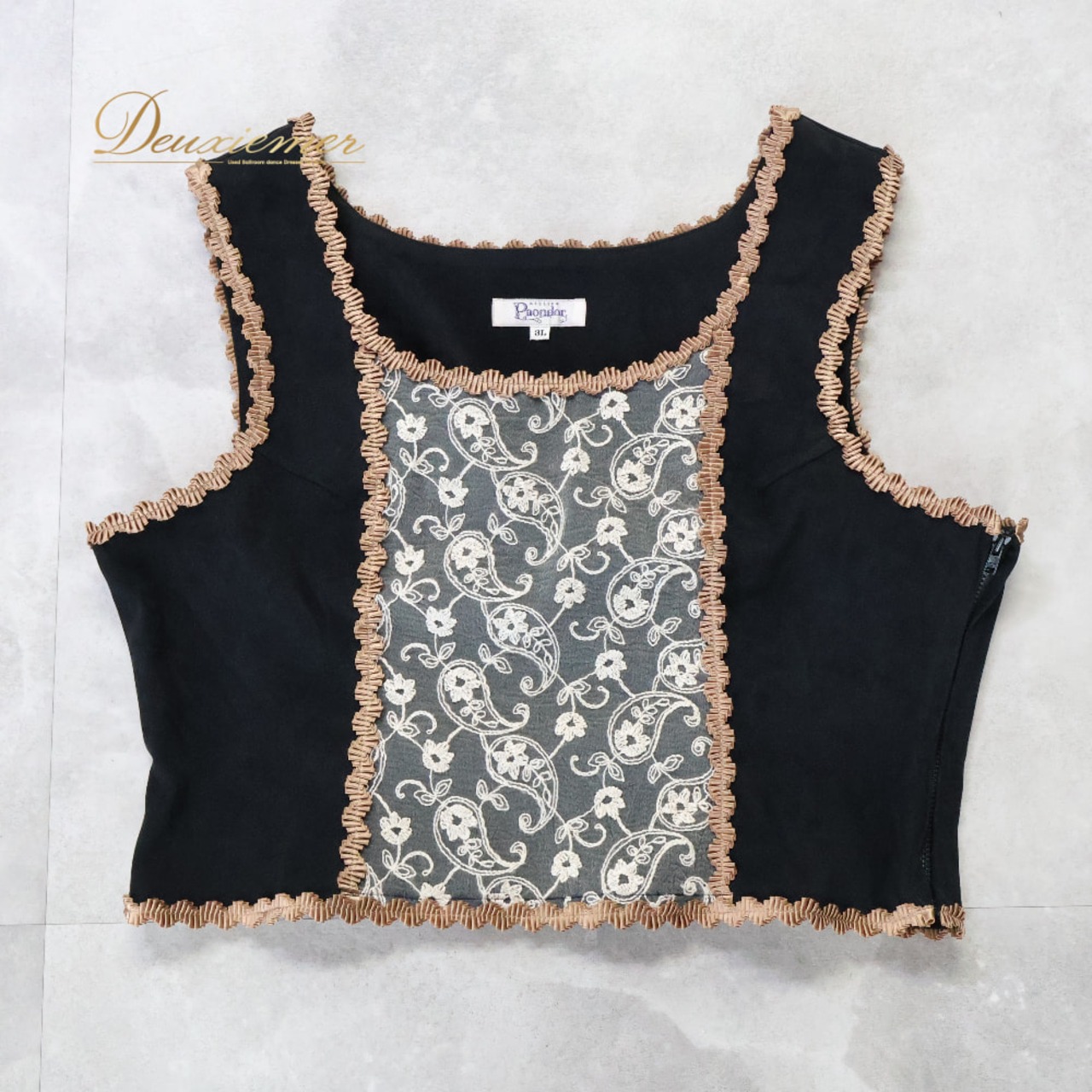 フォークダンス 衣装 Paondor パンドール ベスト ブラック系 花 花柄 刺繍 黒 白 茶 レース かわいい 練習 レッスン ダンス衣装 イベント おしゃれ チロリアン カントリー 日本製 ホワイト系 ブラウン系