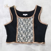 フォークダンス 衣装 Paondor パンドール ベスト ブラック系 花 花柄 刺繍 黒 白 茶 レース かわいい 練習 レッスン ダンス衣装 イベント おしゃれ チロリアン カントリー 日本製 ホワイト系 ブラウン系