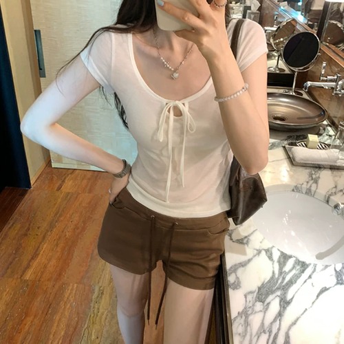 4色／リボンネックTシャツ ・77691