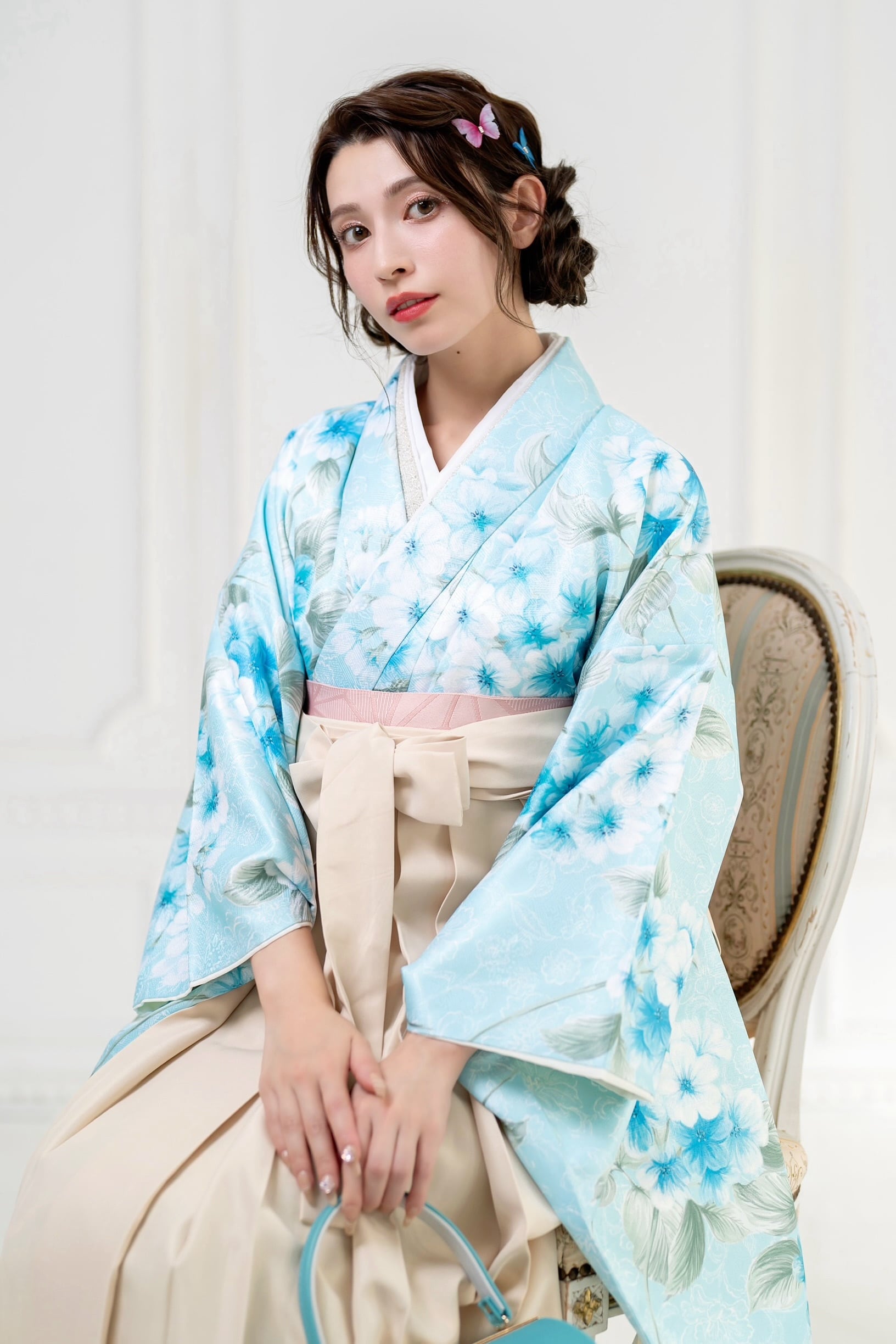Kimono Sienne 卒業式袴3点セット 水色 二尺袖着物 袴 卒業式 大学卒業