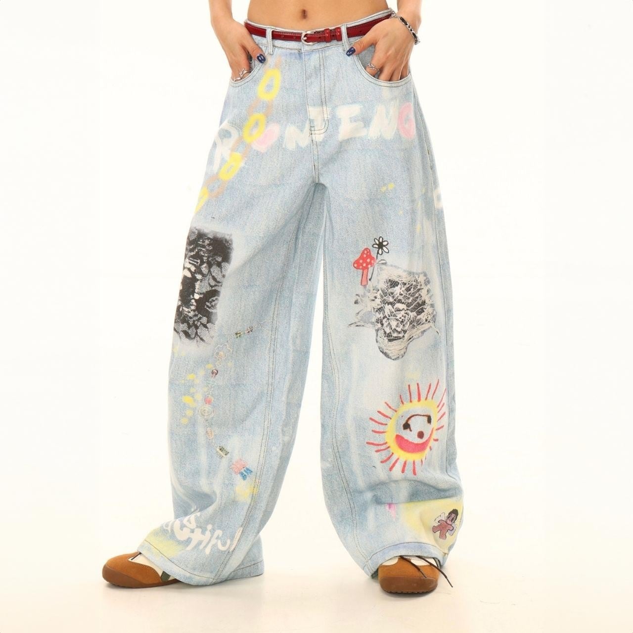 カラーポップアートルーズデニムパンツ R00508