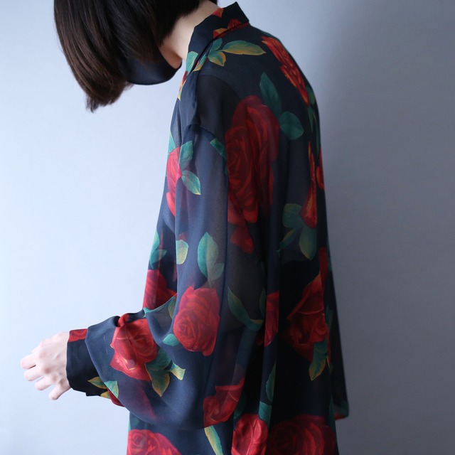 "薔薇"  art full pattern loose silhouette see-through shirt