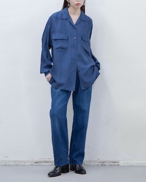 1990s open collar silk shirt w/flap pockets