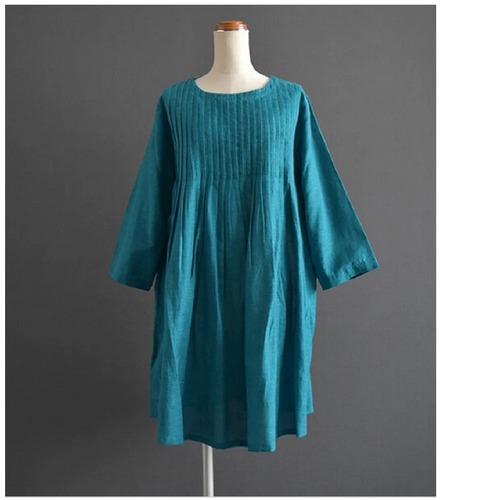 コットンリネンフロントピンタックチュニック/ターコイズ/F