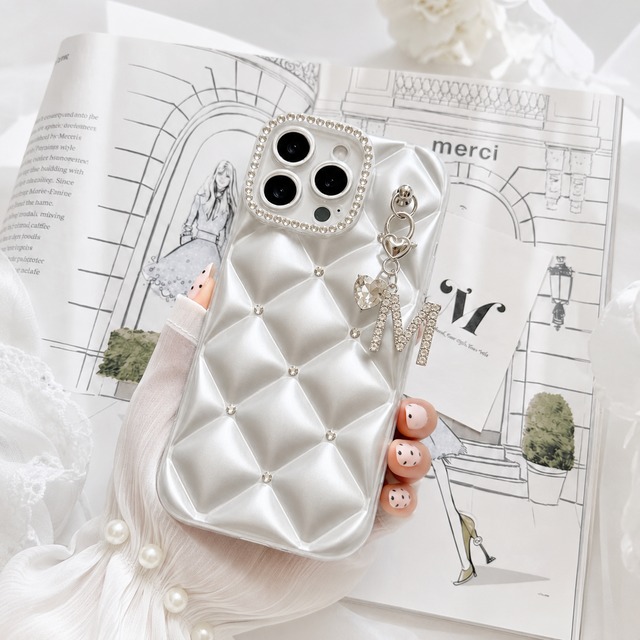クレールグロウイニシャルiPhoneケース｜パールシルバー