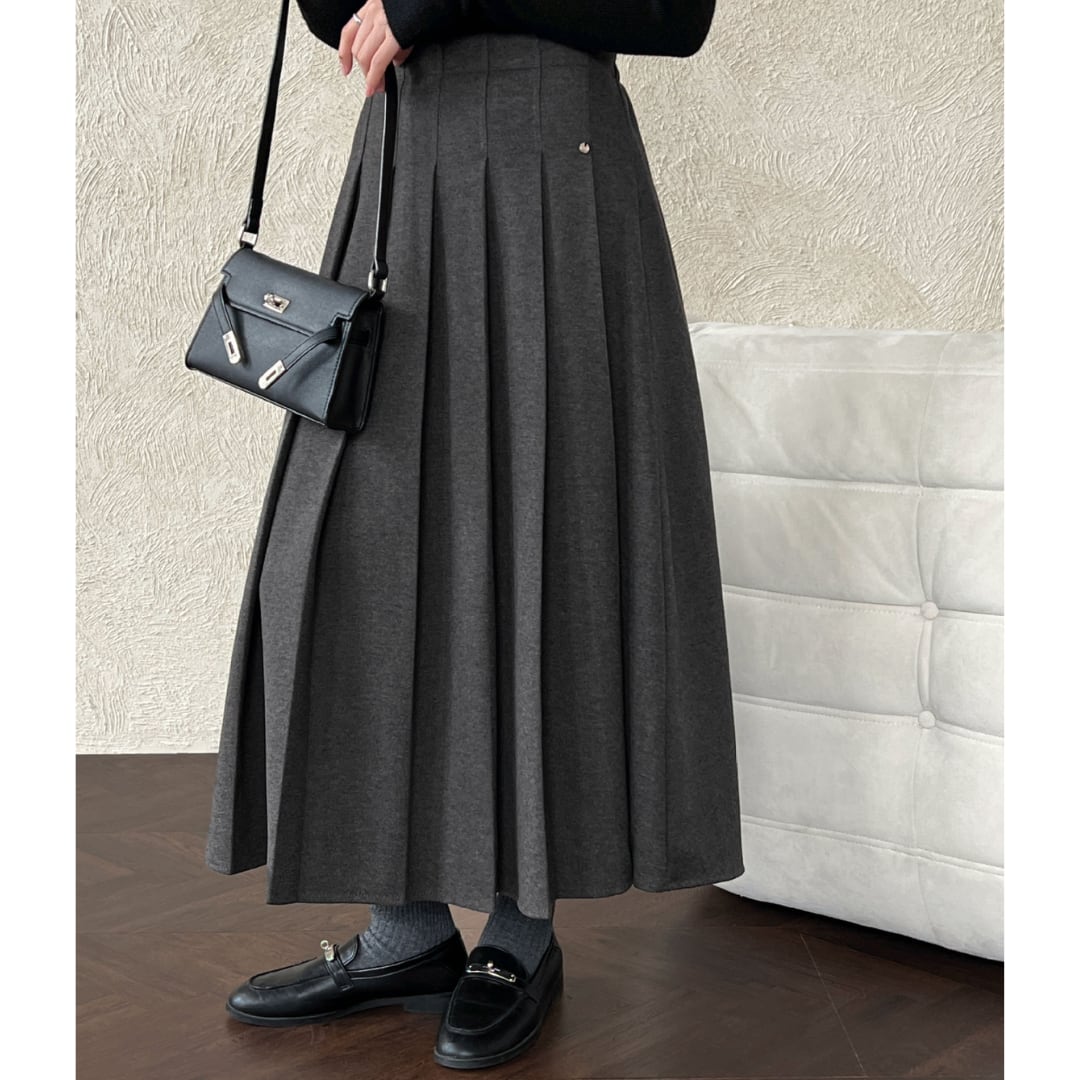 Back gathered front pleated long skirt G919