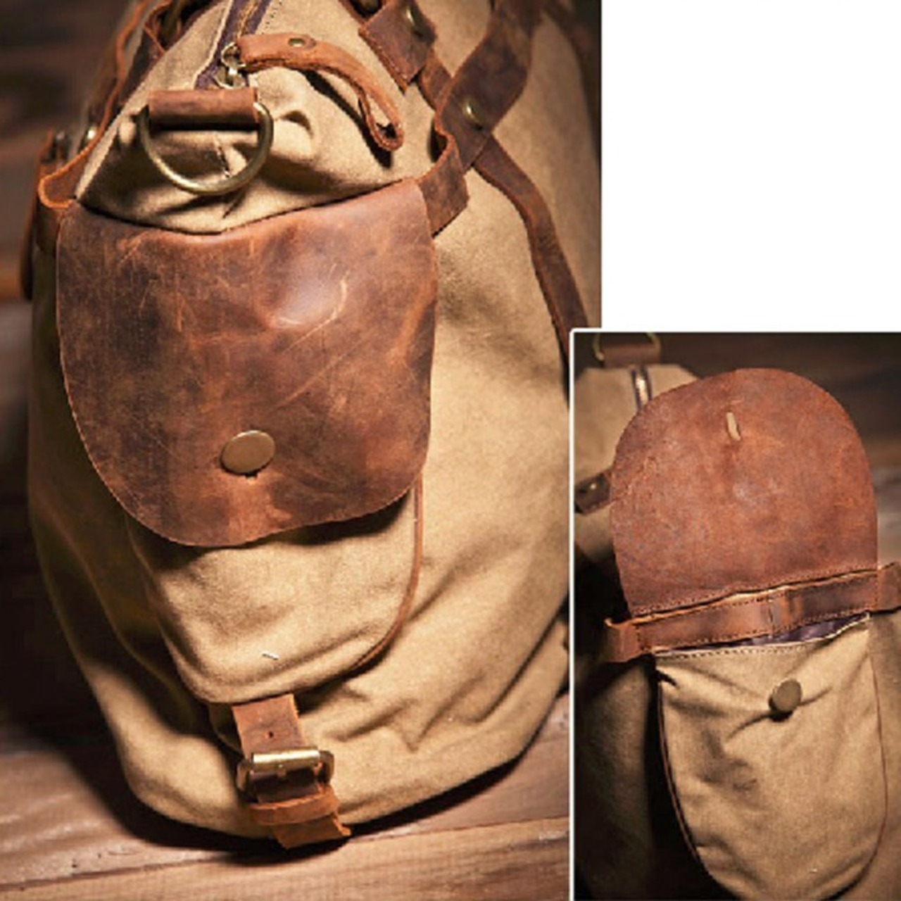 Retro Canvas + Genuine Leather Boston Bag / レトロ キャンバス + 本革 ボストン バッグ