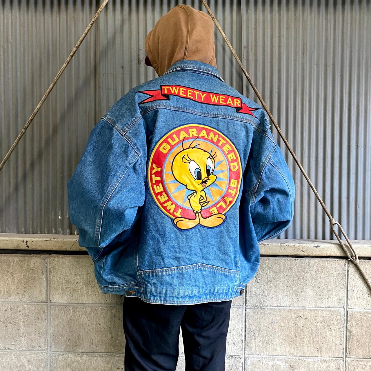 90年代 ビンテージ トゥイーティー レザーワッペン デニムジャケット 
