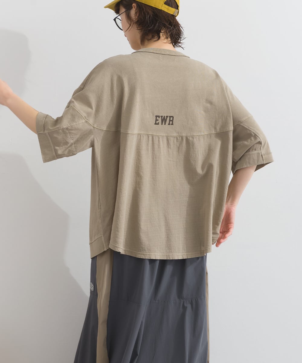 K261038 布帛切替ハーフジップ ロゴプリントプルオーバー / Woven