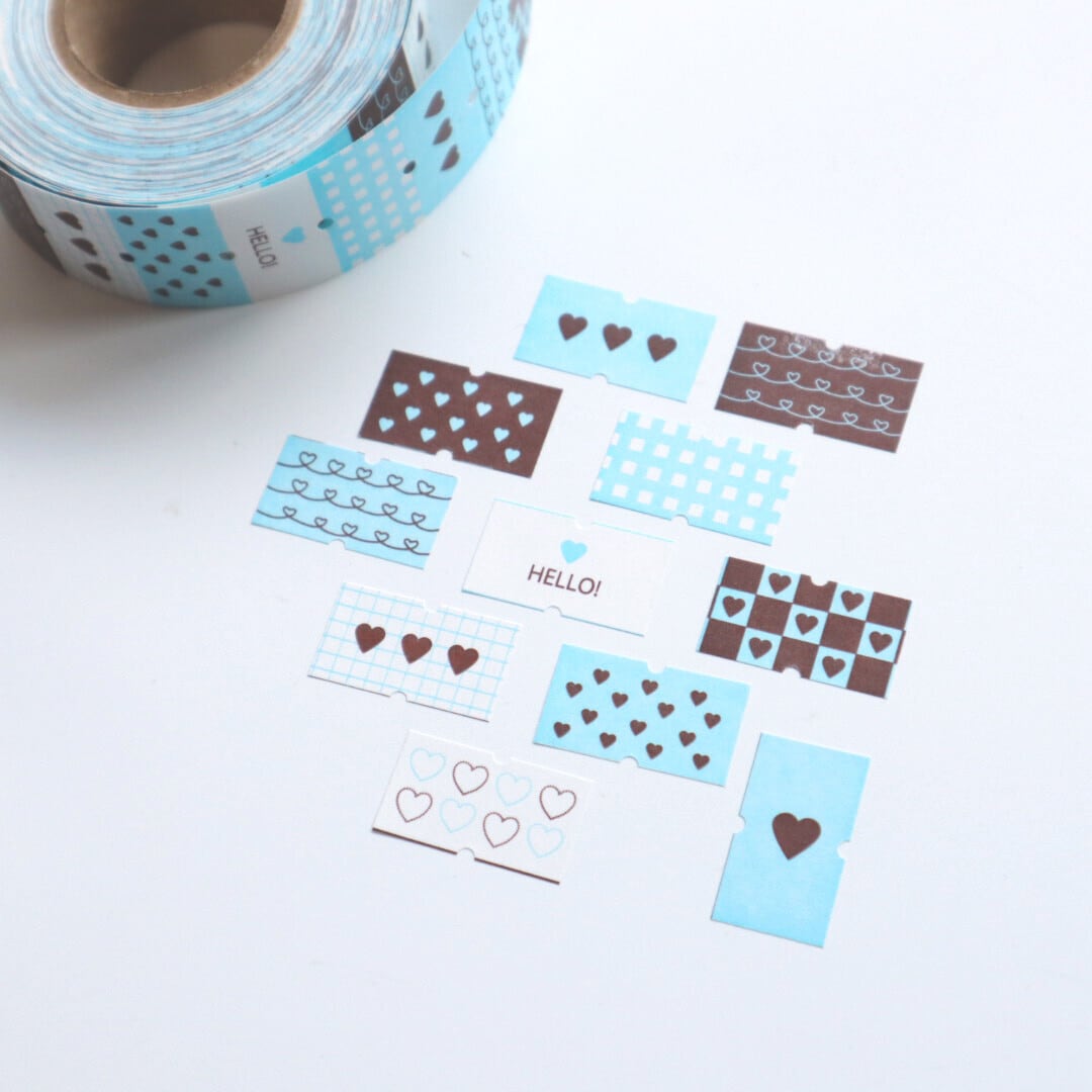 forme. ハートアソート 水色×茶 ラベラーシール FO04