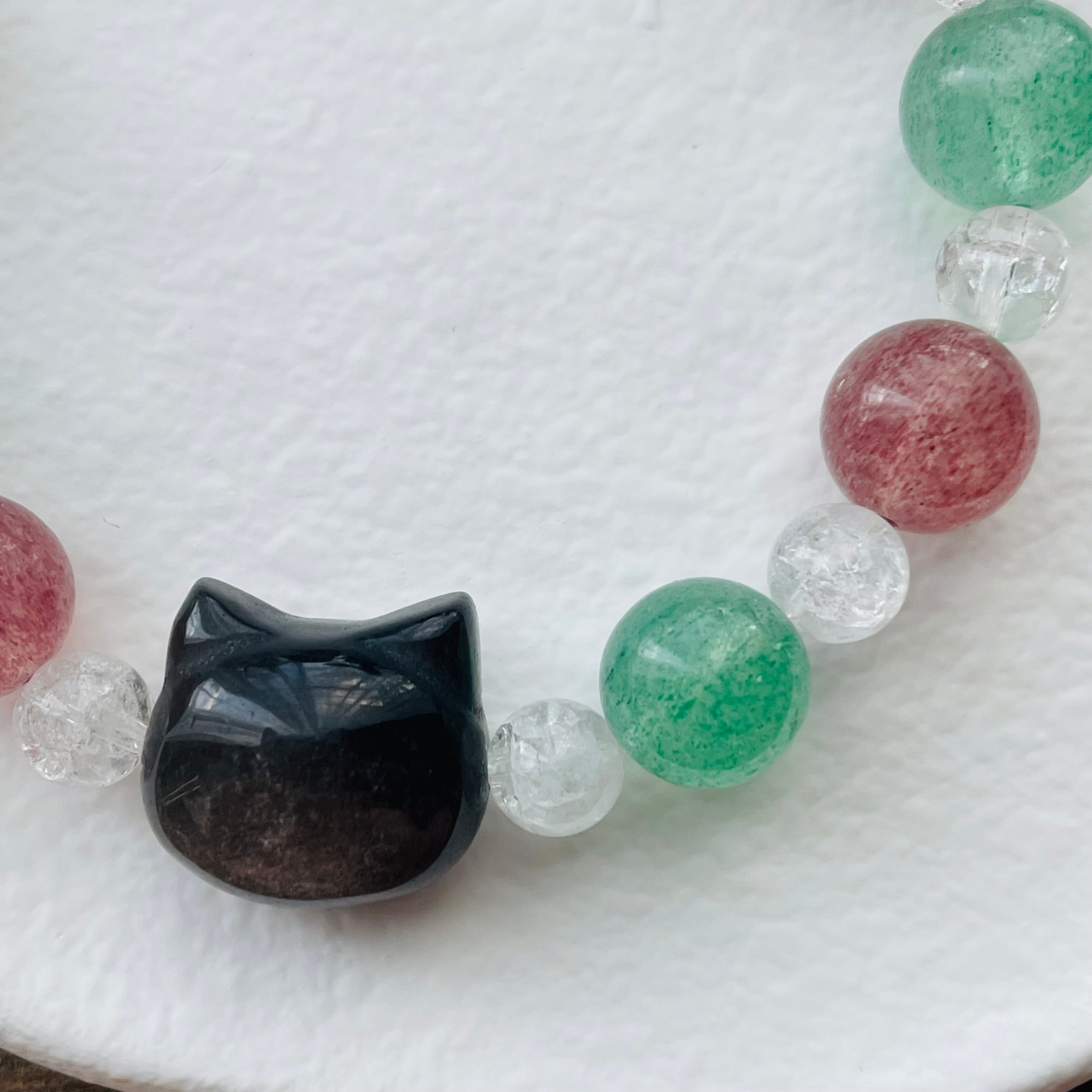 41224-⑦猫×パワーストーン|ブレスレット|集中力UP| 猫雑貨 猫モチーフ 猫グッズ アクセサリー 天然石 プレゼント ギフト レディース