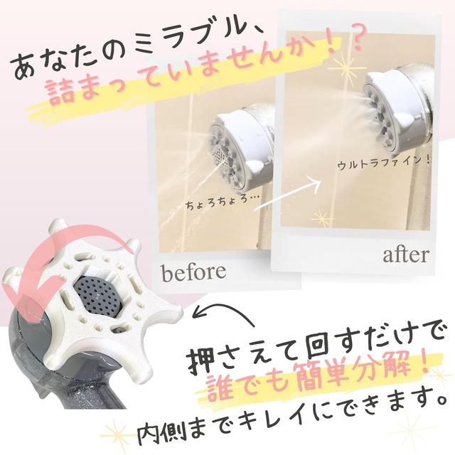 [SmartBASE]使いやすさにこだわったシャワーヘッド分解ツール いつでも誰でも簡単分解清掃 小さな手でも握りやすい 分解メンテナンス オープナー 清掃 カビ 水垢 汚れ 目詰まり 水圧 (ハローキティーVer.対応 パールホワイト)
