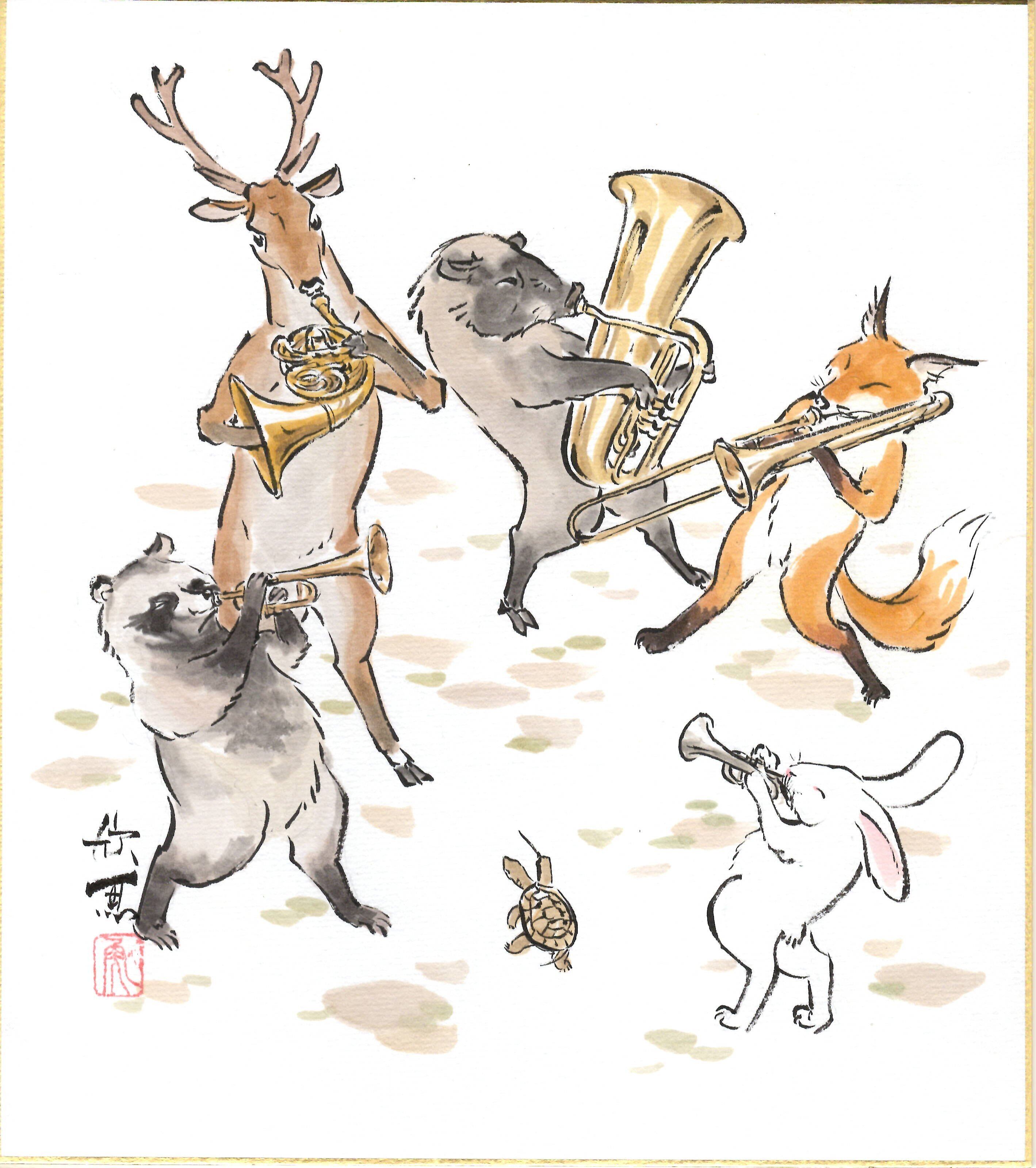 西村欣魚「将棋猫」色紙絵 | 吉村唐木店 WEBSHOP