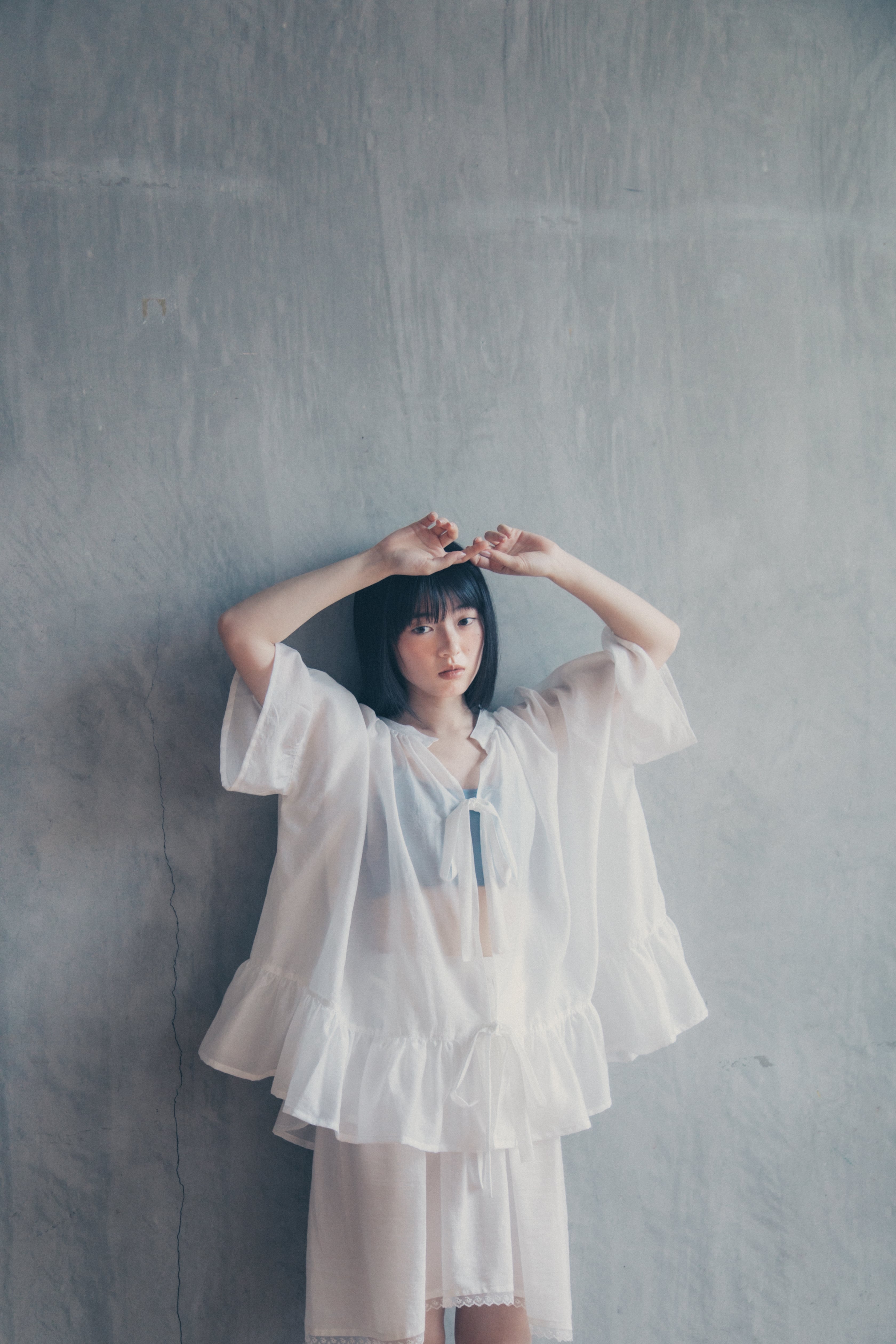 【受注】Soft Gathered Blouse - WHITE/BLUE