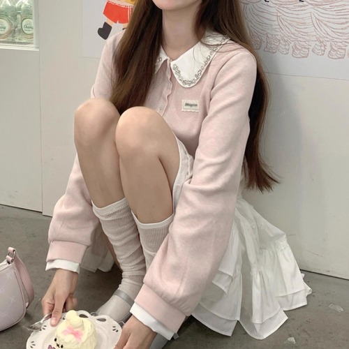 ビジューラウンドカラークレリックトップス ・73865